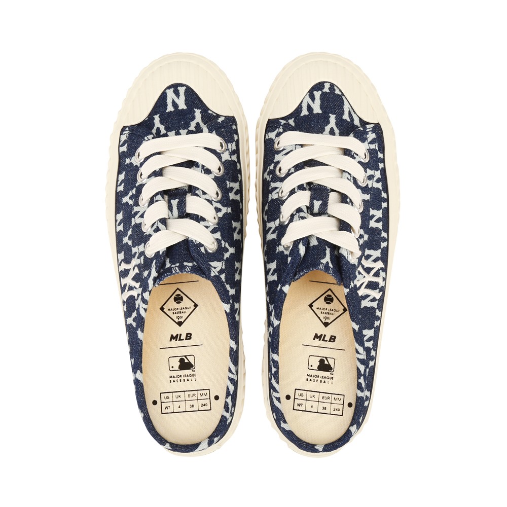 Bấm vào để xem thư viện ảnh Giày MLB Mule Playball Monogram Denim New York Yankees Navy