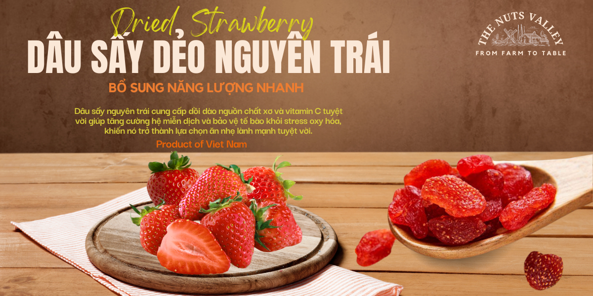 Dâu sấy giòn thăng hoa - Freeze dried strawberries The Nuts Valley