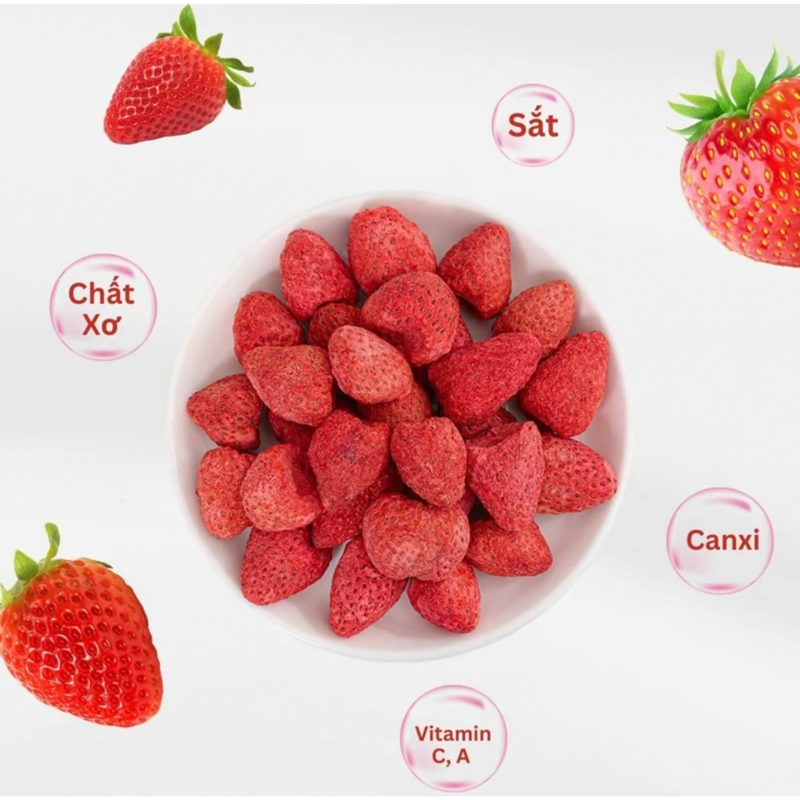 Dâu sấy giòn thăng hoa - Freeze dried strawberries The Nuts Valley
