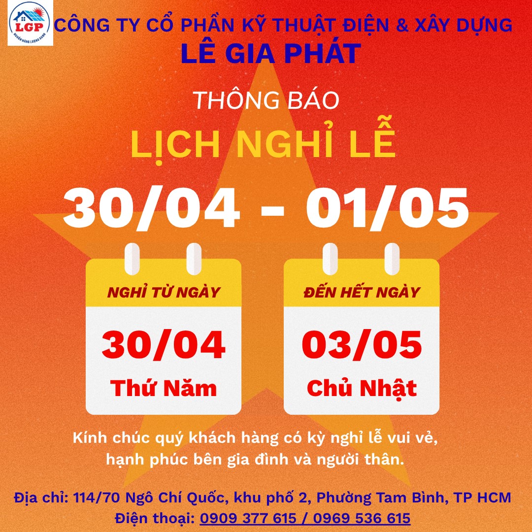THÔNG BÁO NGHỈ LỄ 30/4 & 1/5