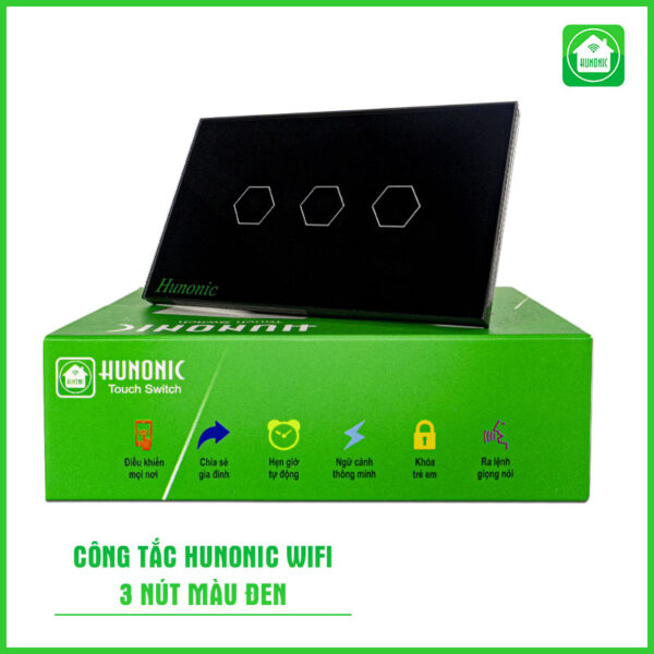 Công Tắc Hunonic Wifi 3 nút Màu Đen