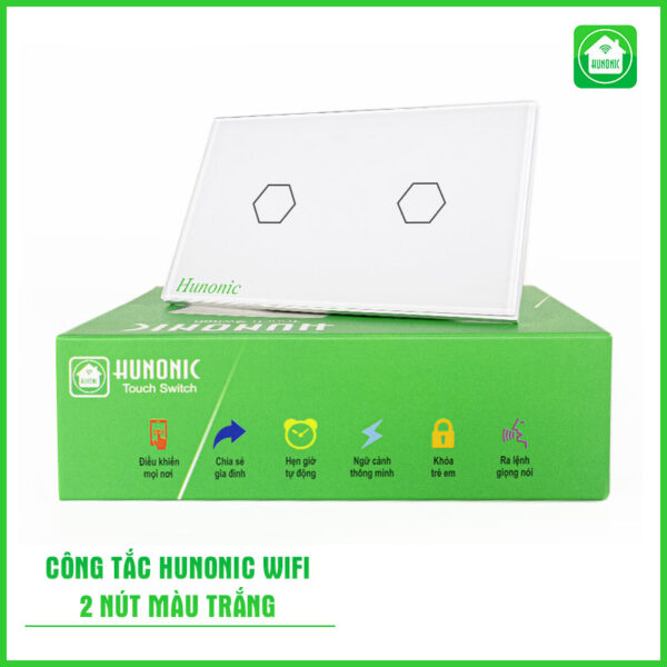 Công Tắc Hunonic Wifi 2 nút Màu Trắng