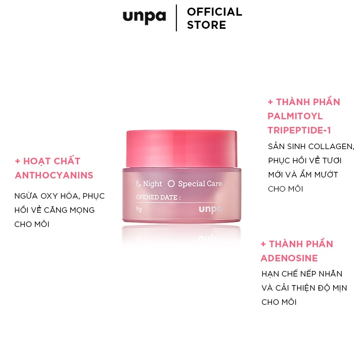 Mặt Nạ Ngủ Môi Dưỡng Ẩm , Làm Hồng Môi Unpa Bubi Bubi Lip Mask 9G