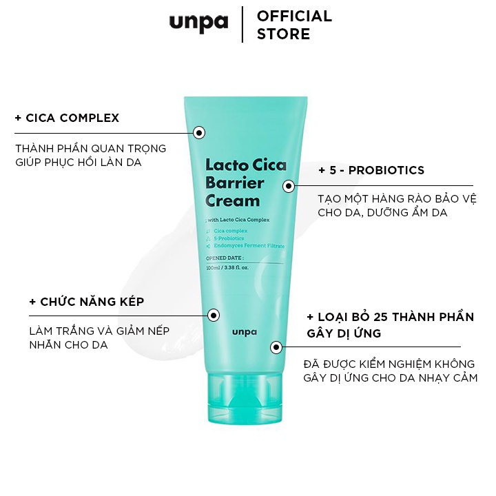 Kem Dưỡng Ẩm Phục Hồi Và Làm Sáng Da Unpa Lacto Cica Barrier Cream 100ML