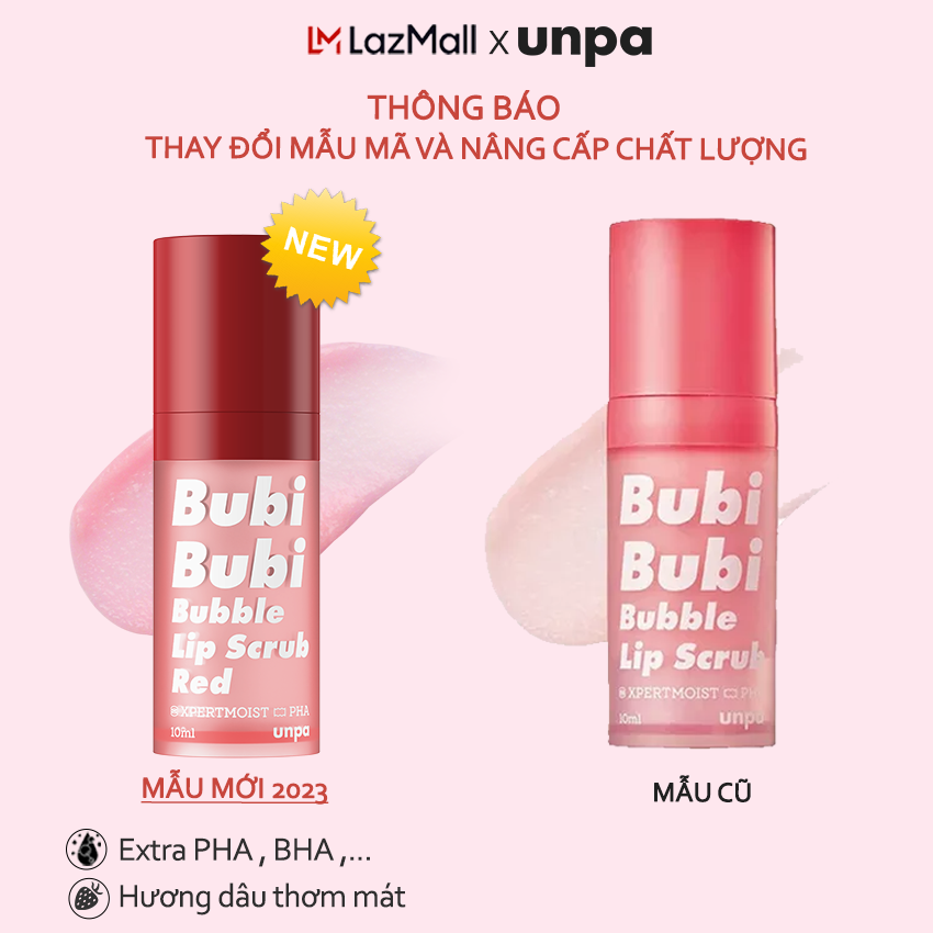 Tẩy Tế Bào Chết Sủi Bọt Cho Môi Unpa Bubi Bubi Bubble Lip Scrub Red 10Ml