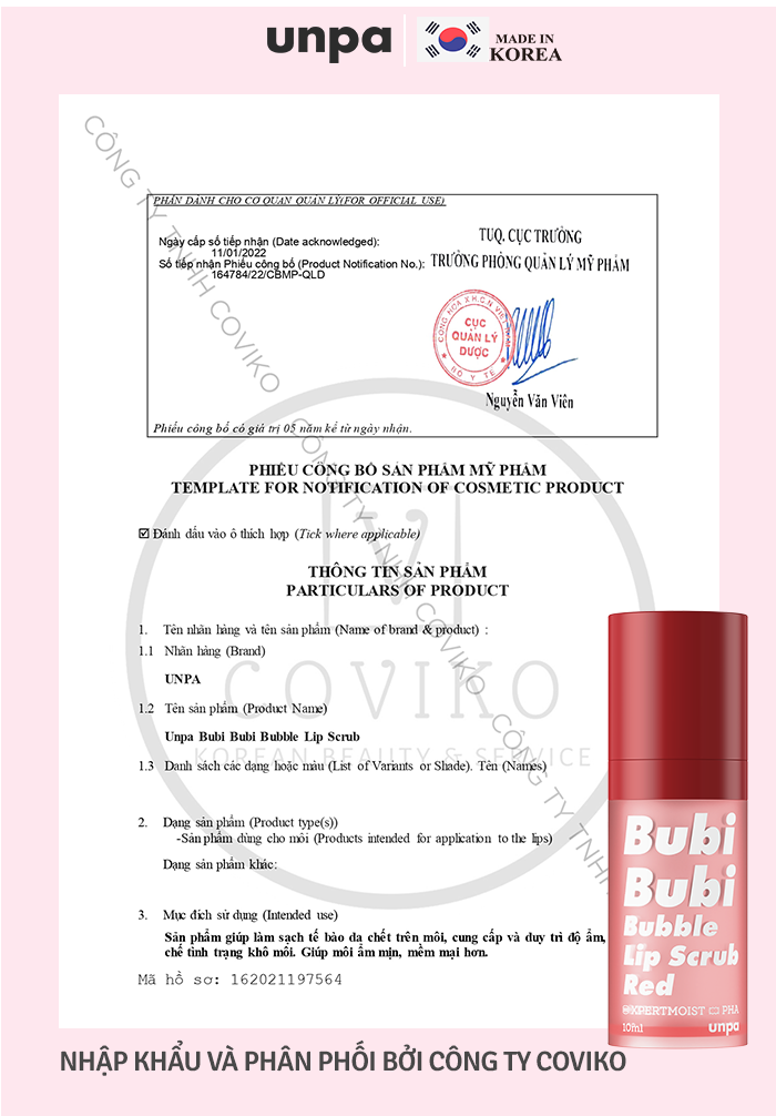 Tẩy Tế Bào Chết Sủi Bọt Cho Môi Unpa Bubi Bubi Bubble Lip Scrub Red 10Ml