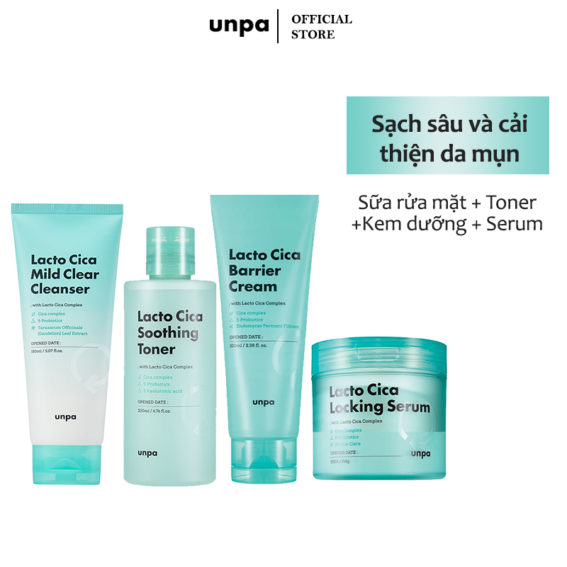 BỘ 4 SẢN PHẨM CHĂM SÓC DA LÀNH TÍNH VÀ HIỆU QUẢ UNPA LACTO CICA