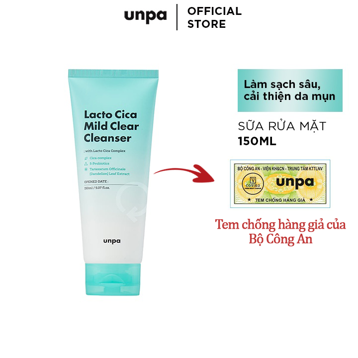 Sữa Rửa Mặt Sạch Sâu Và Cải Thiện Da Mụn Unpa Lacto Cica Mild Clear Clearser