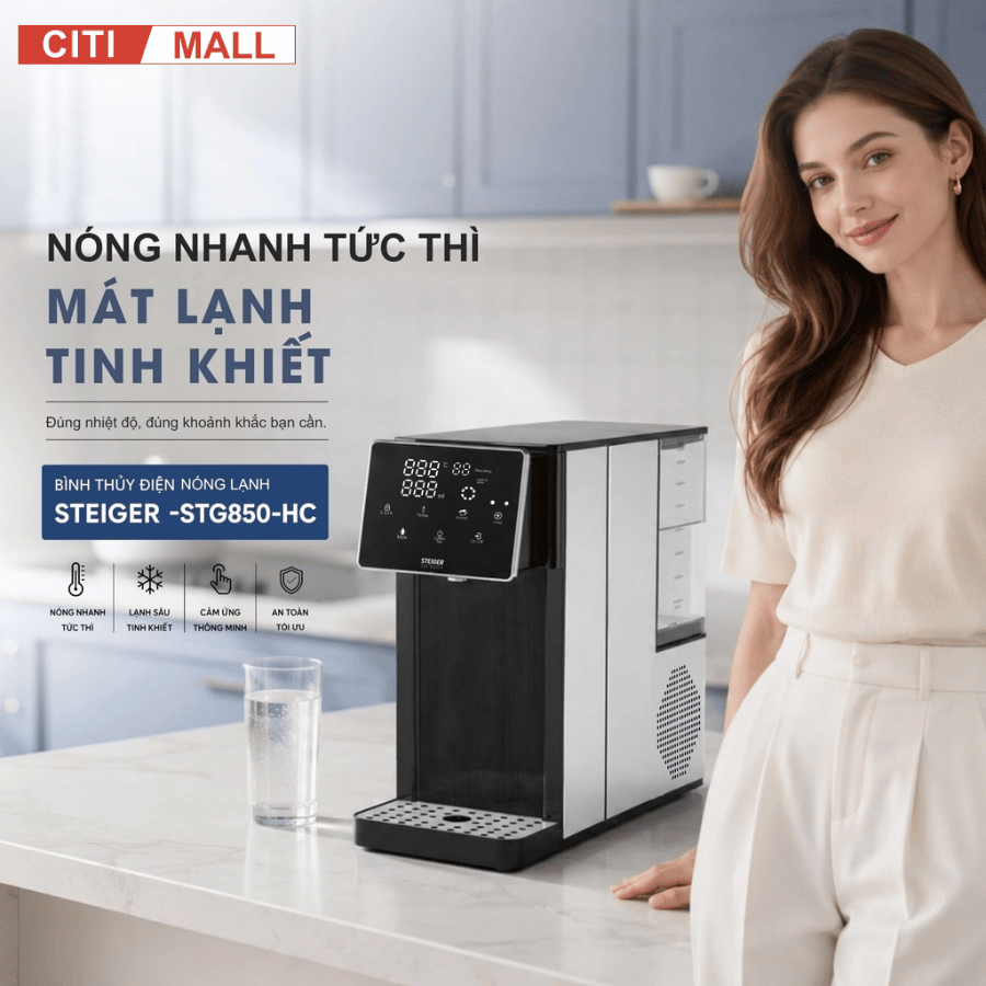 Bình Thủy Điện Steiger STG-850HC làm nóng/ lạnh nước có lõi lọc than hoạt tính - Bảo hành chính hãng 12 tháng