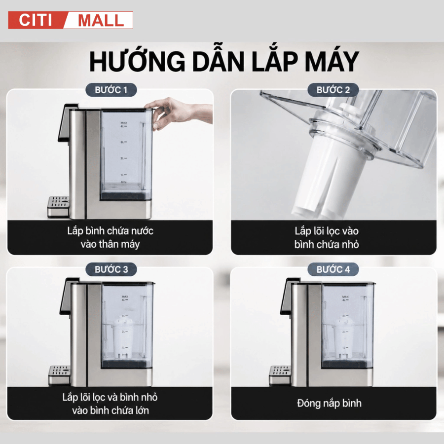 Bình Thủy Điện Steiger STG-400H làm nóng nước có lõi lọc than hoạt tính - Bảo hành chính hãng 12 tháng