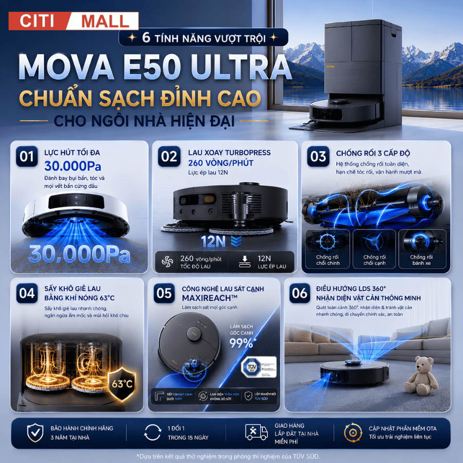 Mova E50 Ultra - Robot Hút Bụi Lau Nhà 2026 tại Citimall x Giga Việt Nam 02