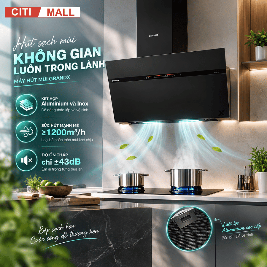 GrandX GX H70S86B - Máy hút mùi áp tường 2026