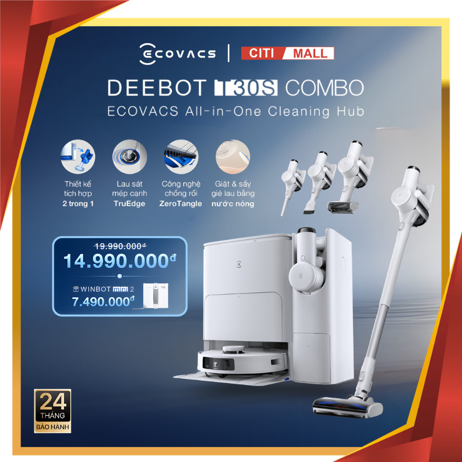 Ecovacs T30S Combo - Robot Hút Bụi Lau Nhà 2026