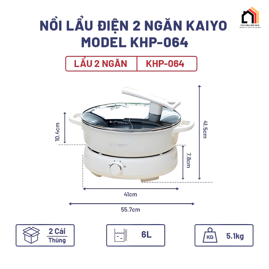 Nồi lẩu điện 2 ngăn Kaiyo size 6L (mã KHP-064) tại Vua Nhà Bếp Đức 10