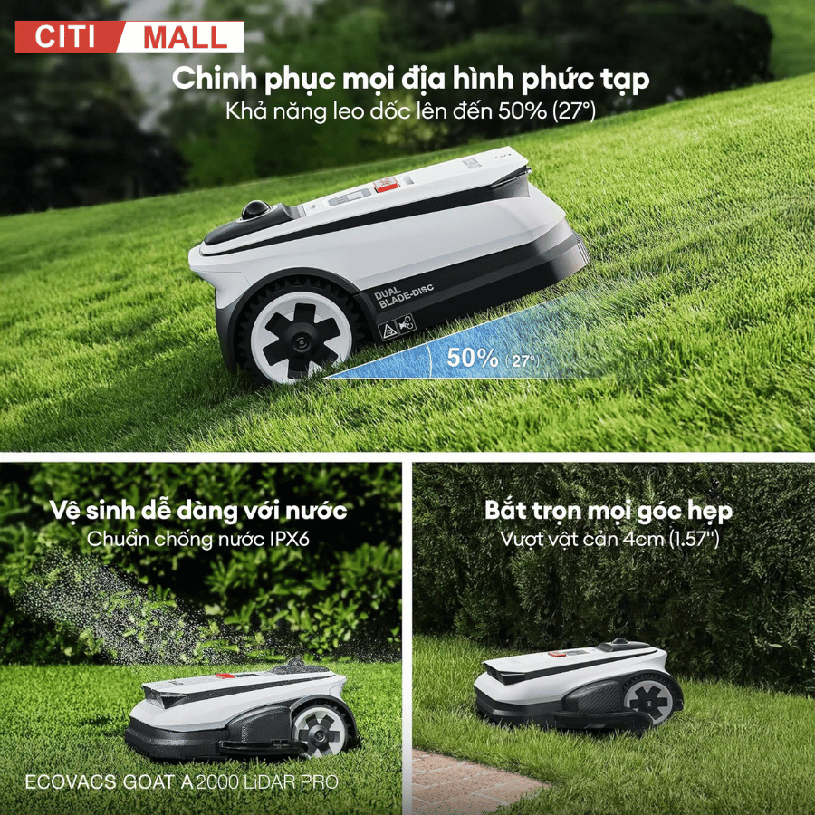 Ecovacs GOAT A2000 LiDAR PRO - Robot Cắt Cỏ 2026 tại Citimall 13