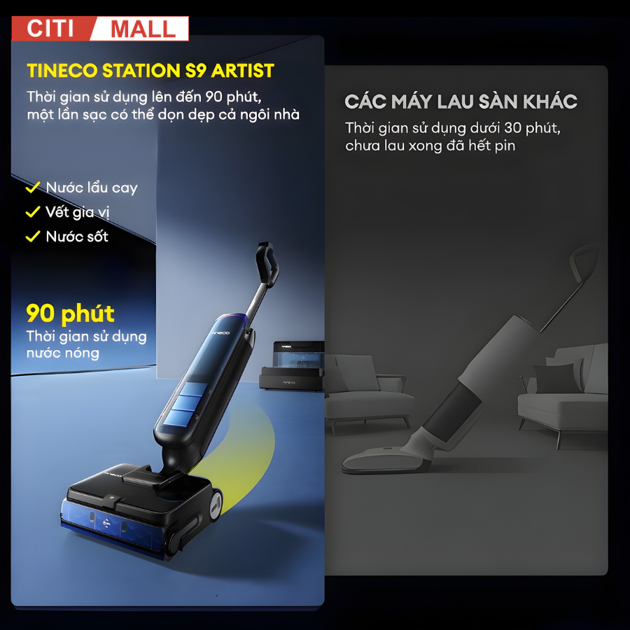 Tineco Station S9 Artist- Máy Hút Bụi Lau Nhà 2026 tại Citimall 13