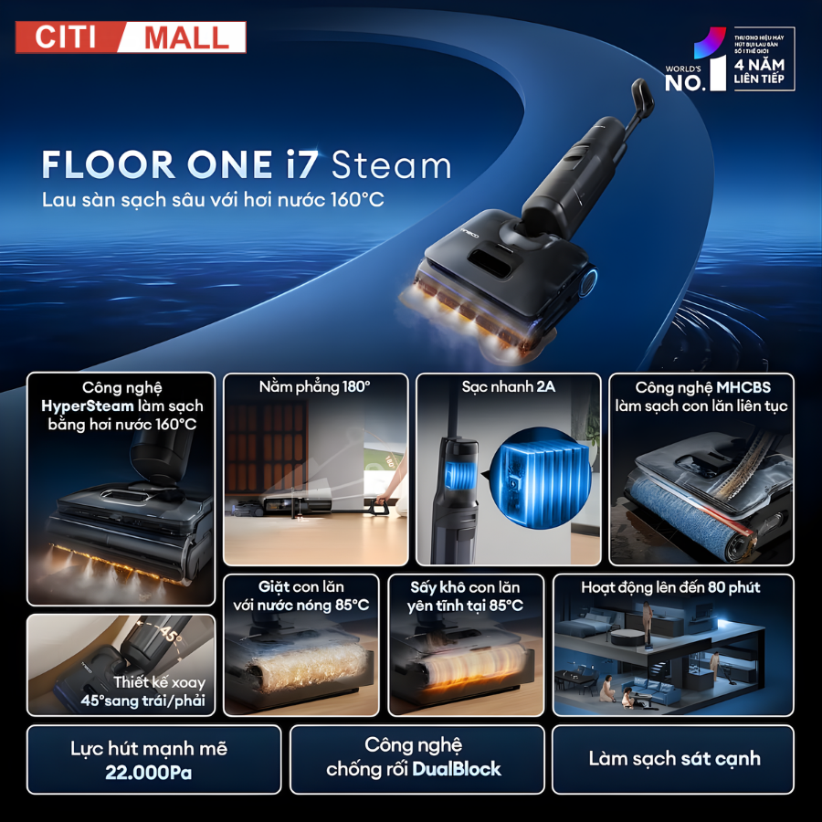 Tineco FLOOR ONE I7 Steam- Máy Hút Bụi Lau Nhà 2026 tại Citimall 02