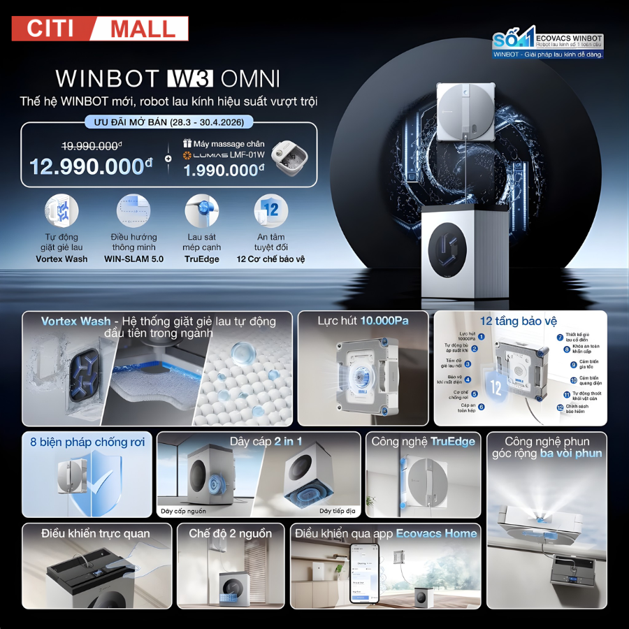 Ecovacs Winbot W3 Omni - Robot Hút Bụi Lau Nhà 2026 tại Citimall 02