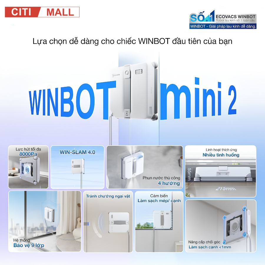 Ecovacs Winbot Mini 2 - Robot lau kính Ecovacs 2026 tại Citimall 02