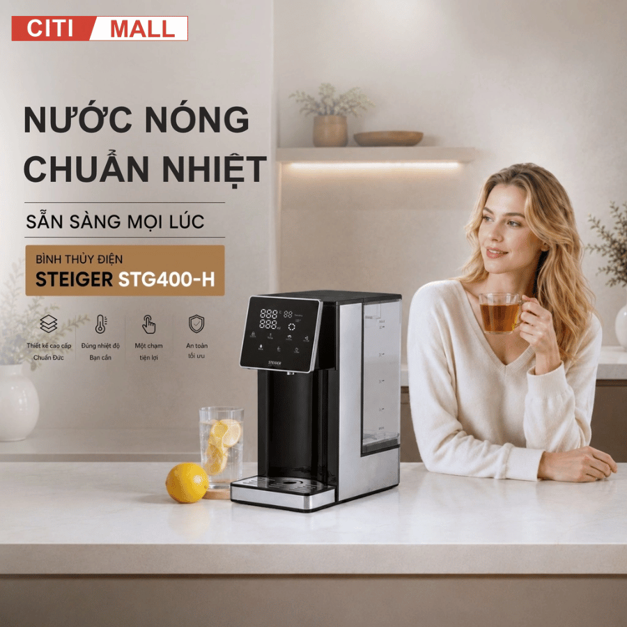 Bình Thủy Điện Steiger STG-400H làm nóng nước có lõi lọc than hoạt tính - Bảo hành chính hãng 12 tháng