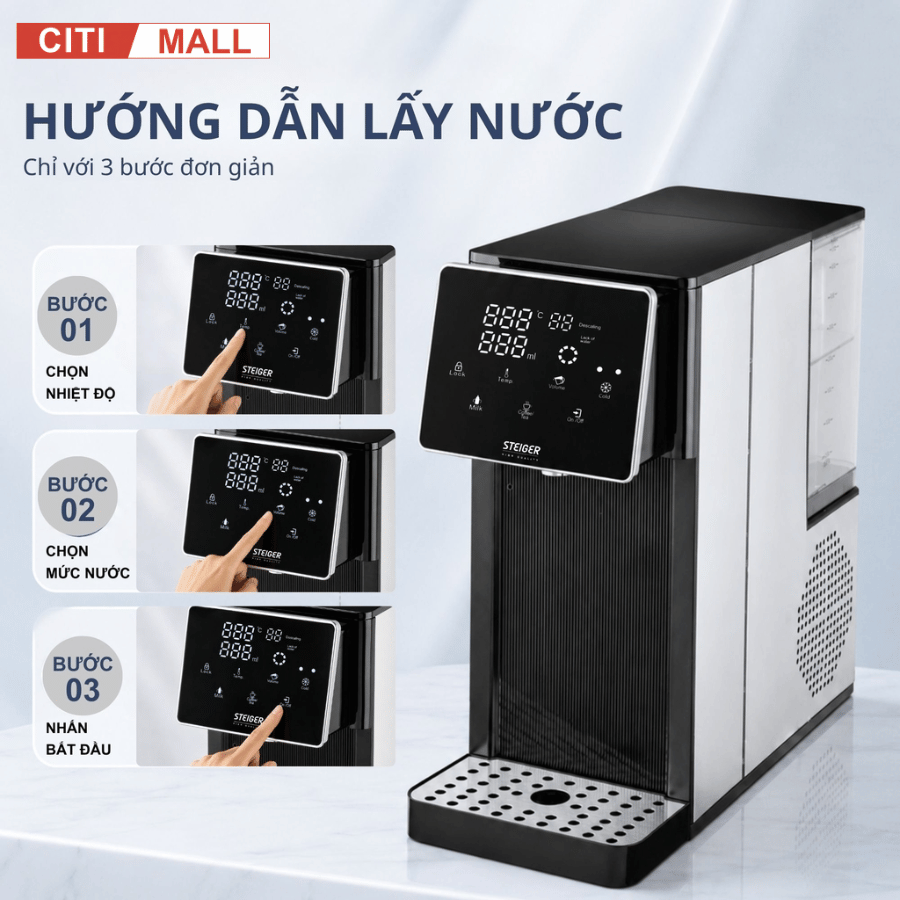 Bình Thủy Điện Steiger STG-850HC làm nóng/ lạnh nước có lõi lọc than hoạt tính - Bảo hành chính hãng 12 tháng
