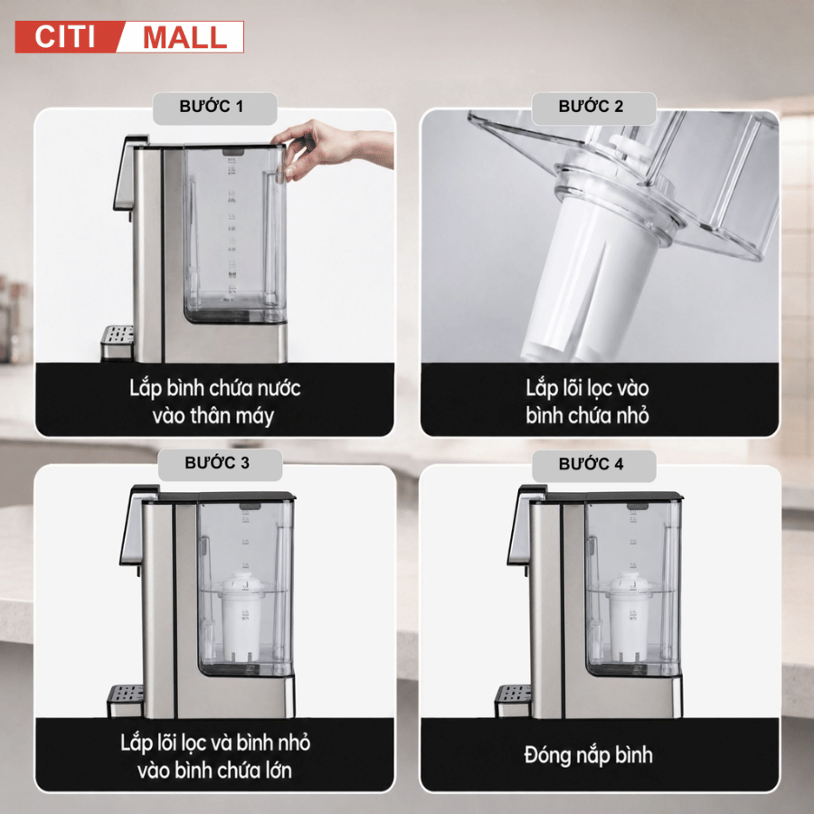 Bình Thủy Điện Steiger STG-270H làm nóng nước có lõi lọc than hoạt tính - Bảo hành chính hãng 12 tháng