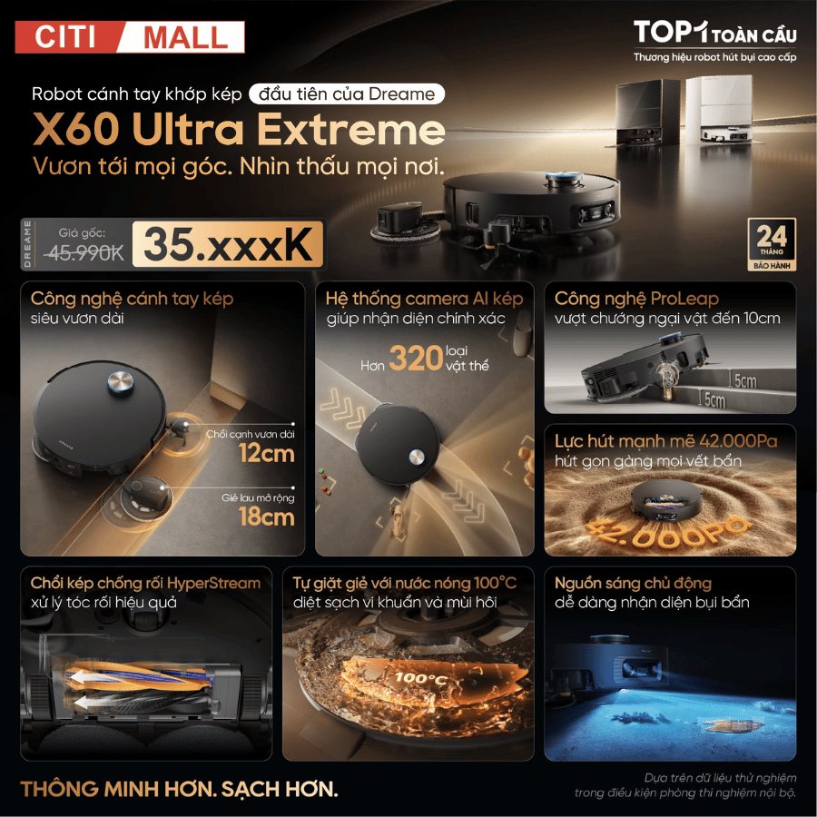 Dreame X60 Ultra Extreme - Robot Hút Bụi Lau Nhà 2026 tại Citimall 02