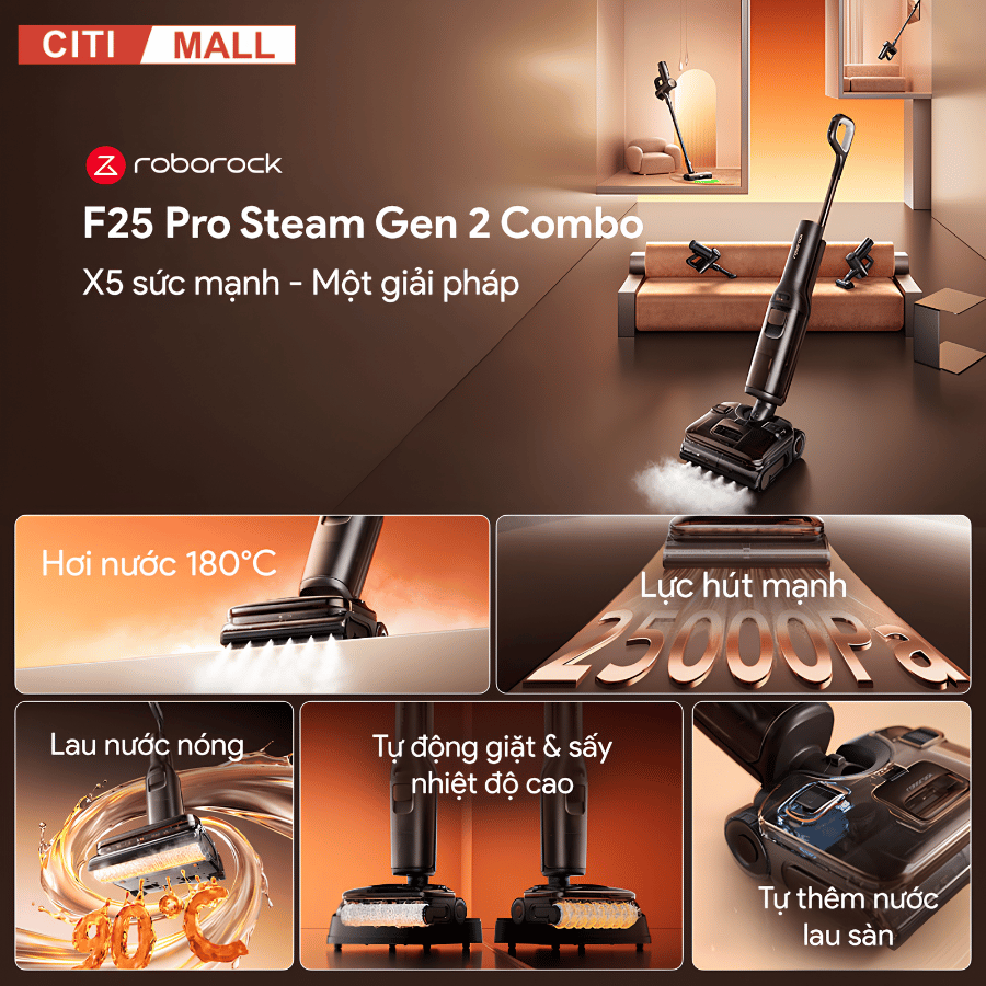 Roborock F25 Pro Steam Gen 2 Combo - Máy Hút Bụi Lau Sàn 2026 tại Citimall 02