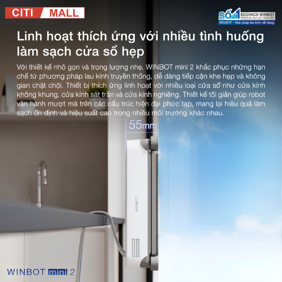 Ecovacs Winbot Mini 2 - Robot lau kính Ecovacs 2026 tại Citimall 04