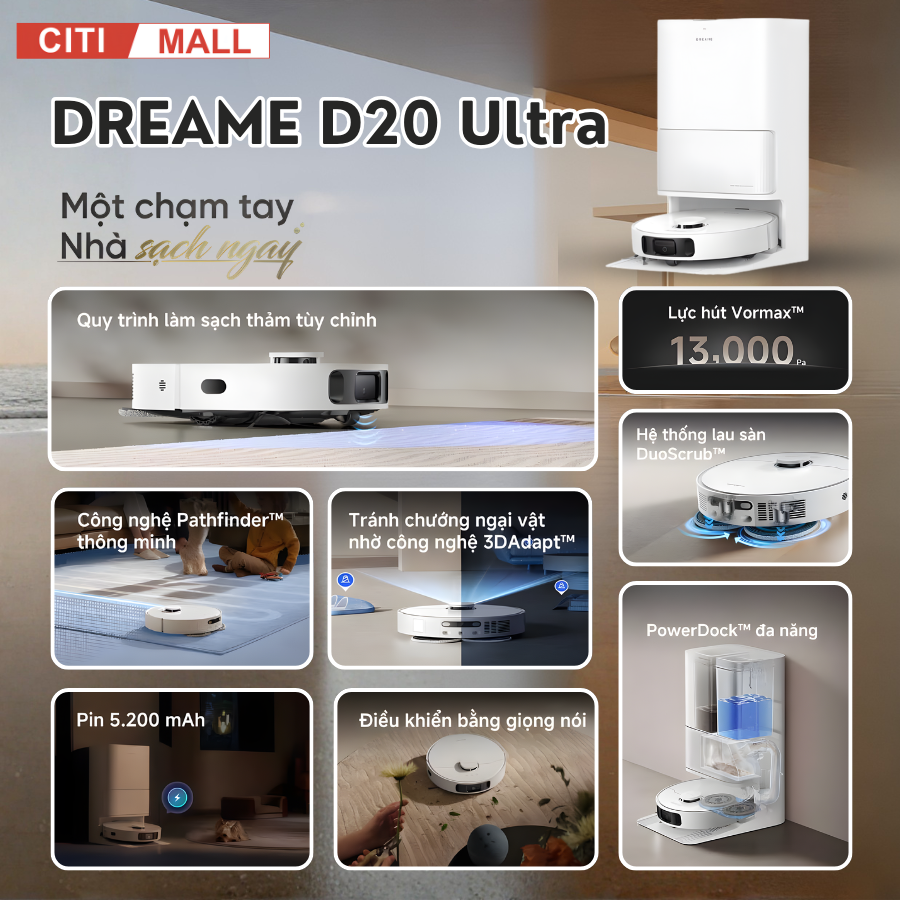 Dreame D20 Ultra - Robot Hút Bụi Lau Nhà 2026 tại Citimall 04