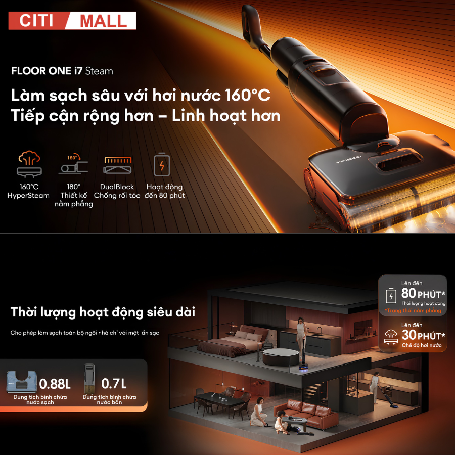 Tineco FLOOR ONE I7 Steam- Máy Hút Bụi Lau Nhà 2026 tại Citimall 04