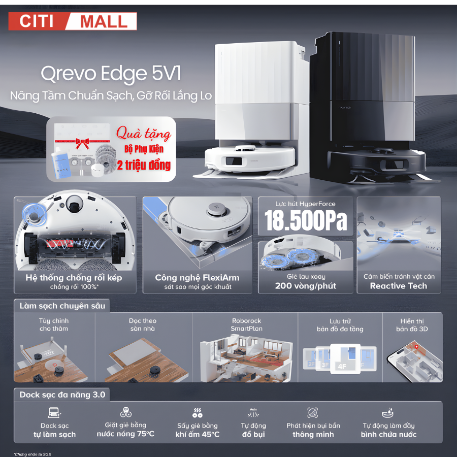Roborock Qrevo Edge 5V1 - Robot Hút Bụi Lau Nhà 2026 tại Citimall 03