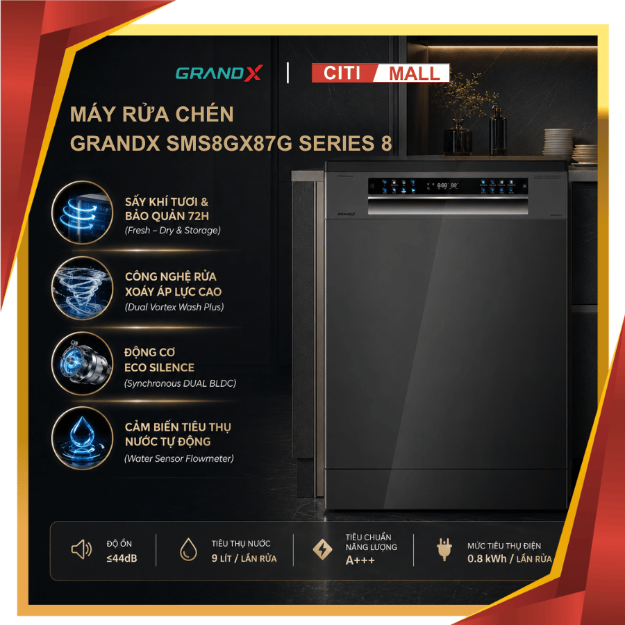 MÁY RỬA BÁT GRANDX SMS8GX87G 2026