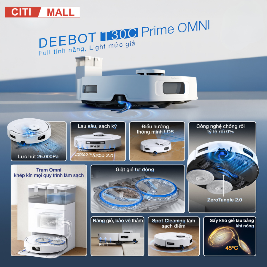 Ecovacs Deebot T30C Prime Omni - Robot Hút Bụi Lau Nhà 2026 tại Citimall 03