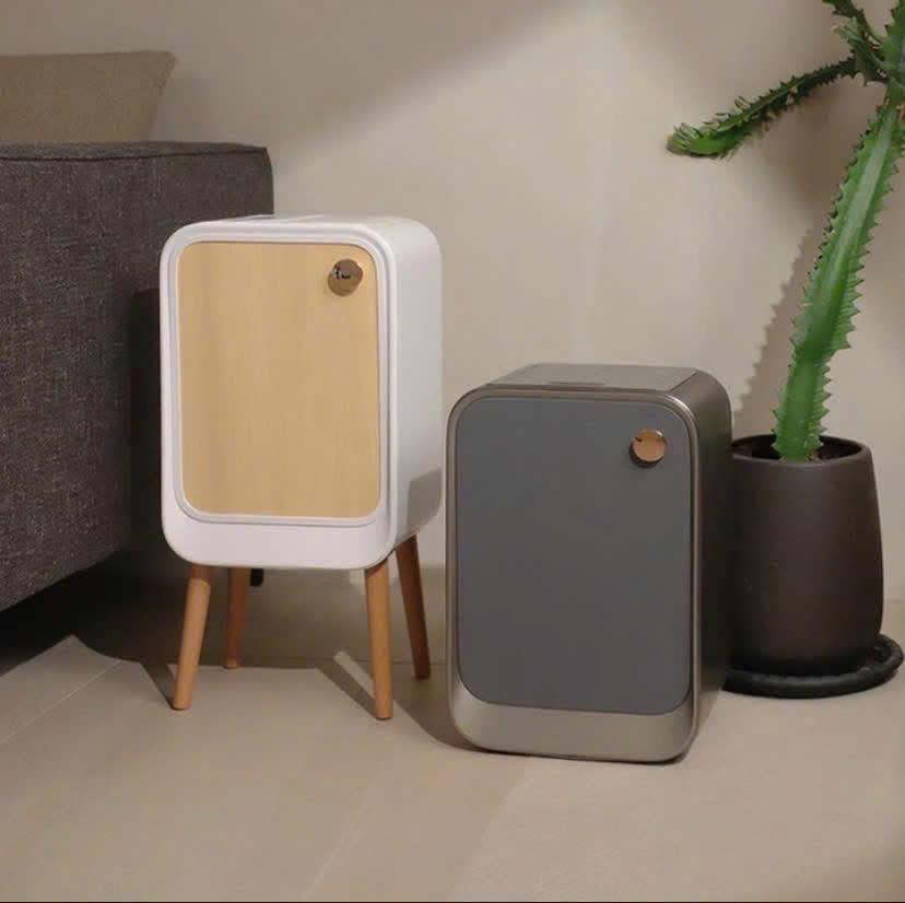 Thùng Rác Cảm Biến Mở 2 Cánh - Chân Gỗ Cao