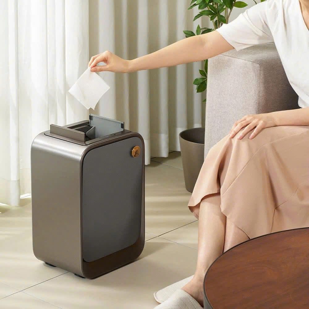 Thùng Rác Cảm Biến Mở 2 Cánh - Chân Gỗ Cao