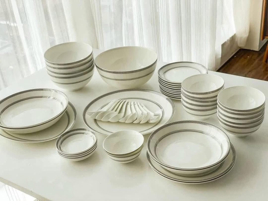 BỘ BÁT ĐĨA SỨ XƯƠNG IMPERIAL LONDON VIỀN BẠC 50 MÓN