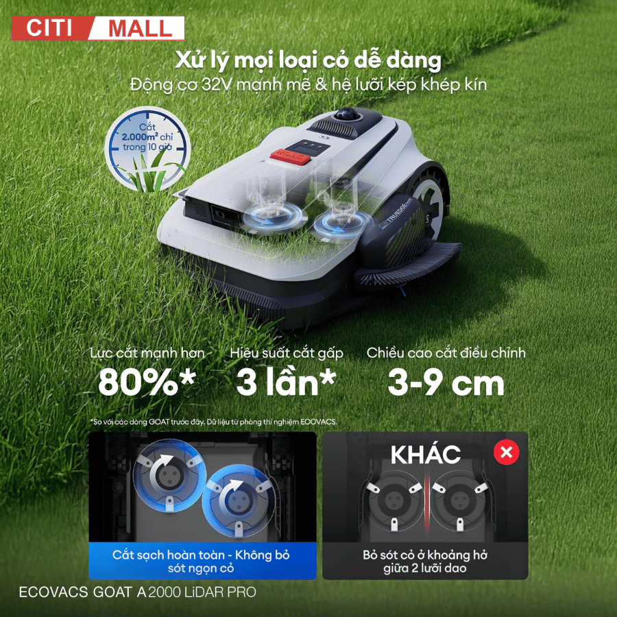 Ecovacs GOAT A2000 LiDAR PRO - Robot Cắt Cỏ 2026 tại Citimall 09