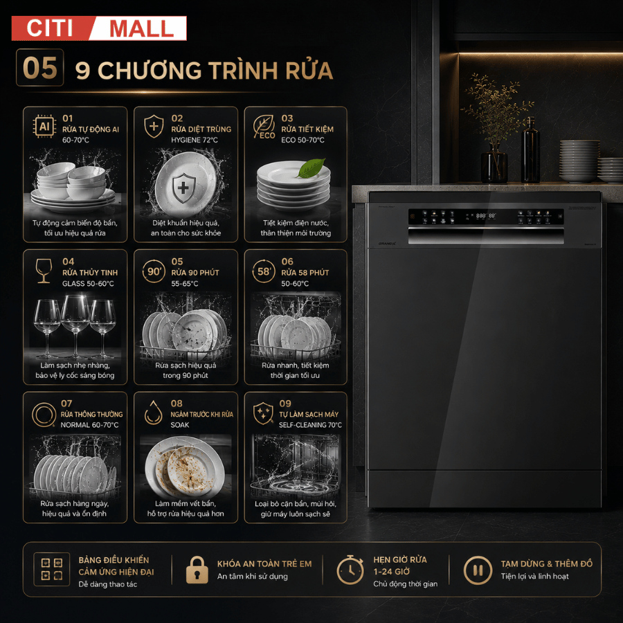 MÁY RỬA BÁT GRANDX SMS8GX87G 2026
