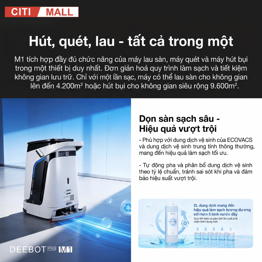 Ecovacs DEEBOT PRO M1 - Robot Hút Bụi Lau Sàn Công Nghiệp tại Citimall 03