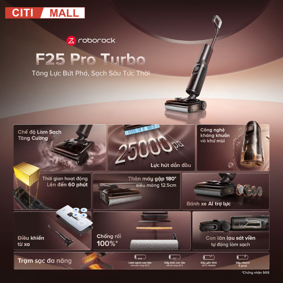 Roborock F25 Pro Turbo - Máy Hút Bụi Lau Sàn tại Citimall 02