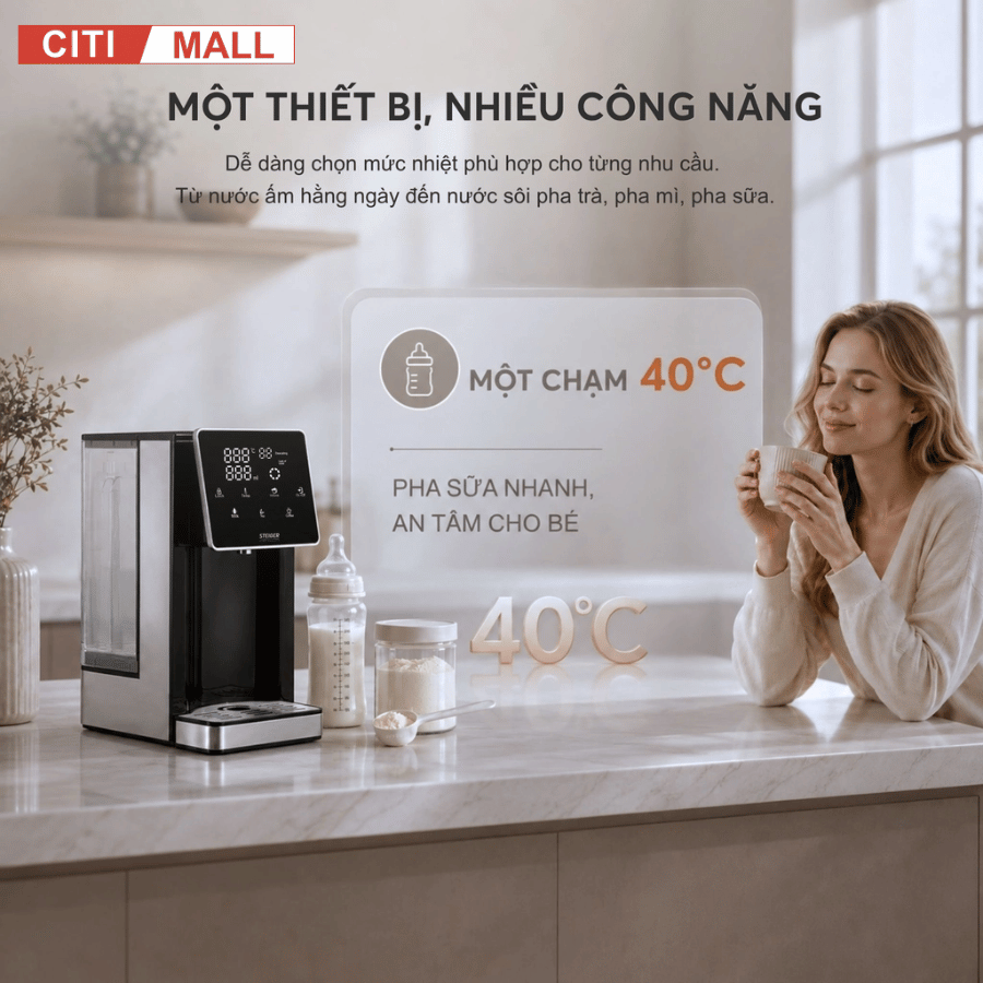 Bình Thủy Điện Steiger STG-400H làm nóng nước có lõi lọc than hoạt tính - Bảo hành chính hãng 12 tháng