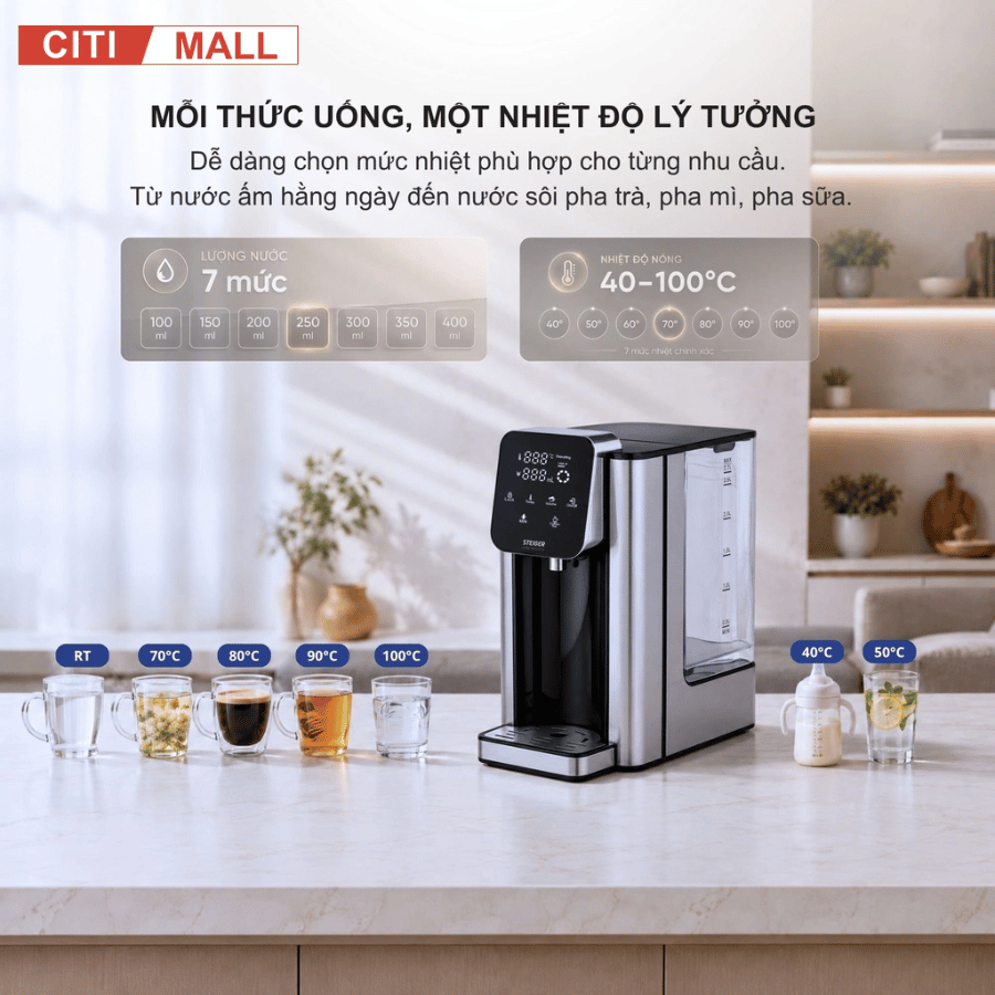 Bình Thủy Điện Steiger STG-270H làm nóng nước có lõi lọc than hoạt tính - Bảo hành chính hãng 12 tháng