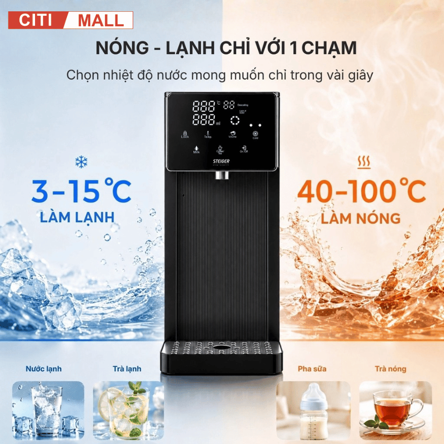 Bình Thủy Điện Steiger STG-850HC làm nóng/ lạnh nước có lõi lọc than hoạt tính - Bảo hành chính hãng 12 tháng