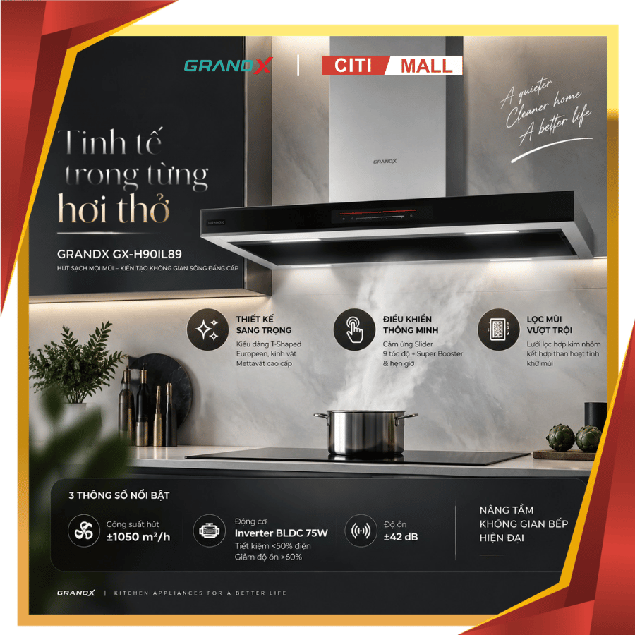 GrandX GX H90IL89(GX H90IL89M) - Máy hút mùi 2026