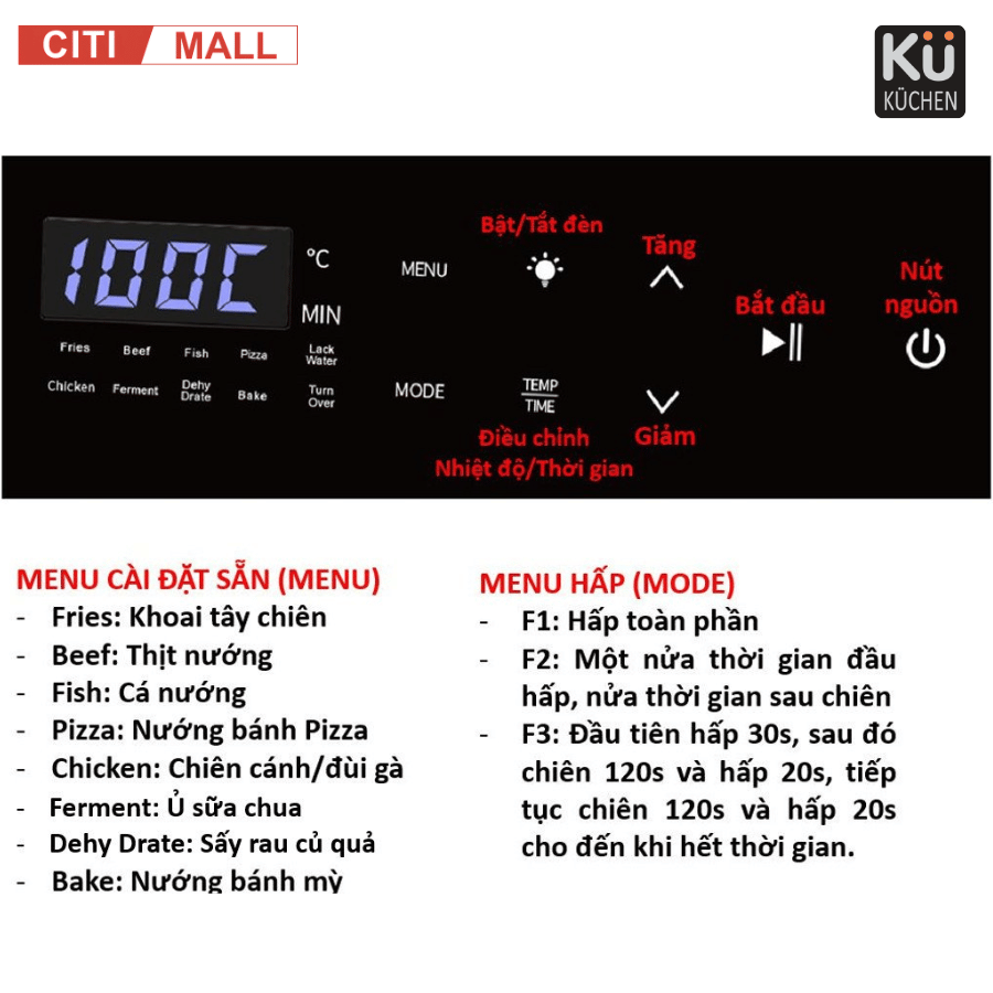 Kuchen PCL 2228 - Nồi Chiên Không Dầu Kết Hợp Hấp 2026 tại Citimall 013