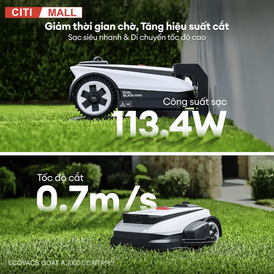 Ecovacs GOAT A2000 LiDAR PRO - Robot Cắt Cỏ 2026 tại Citimall 10