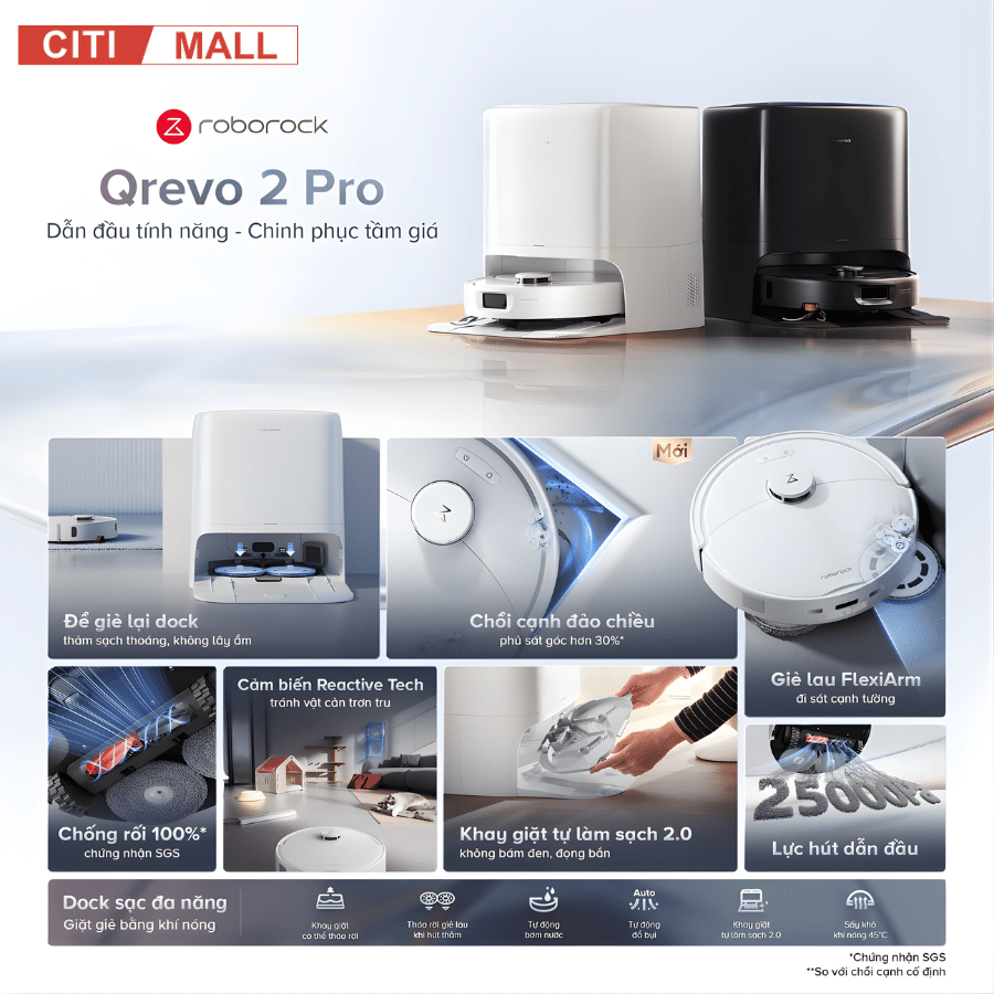 Roborock Qrevo 2 Pro - Robot Hút Bụi Lau Nhà 2026 tại Giga Việt Nam x Citimall 02