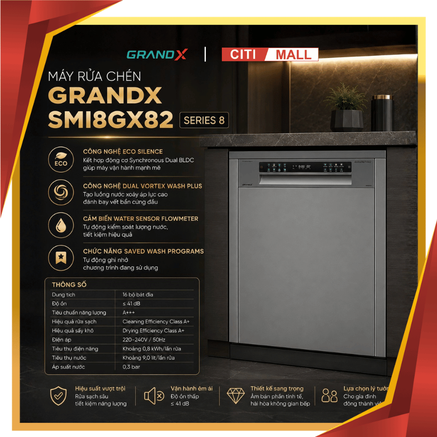 MÁY RỬA BÁT GRANDX SMI8GX82 2026