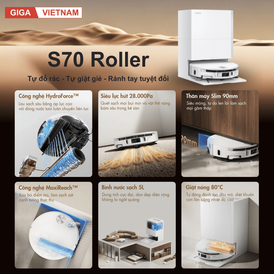 Mova S70 Roller - Robot Hút Bụi Lau Sàn 2026 tại Giga Việt Nam 02